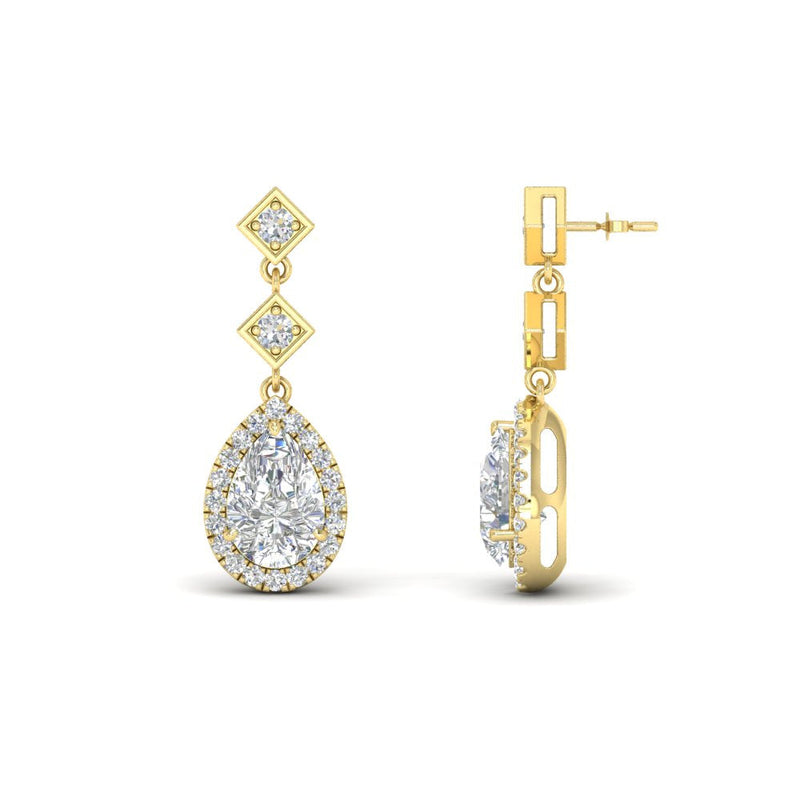 Double Drop Pear Diamond Halo Earrings