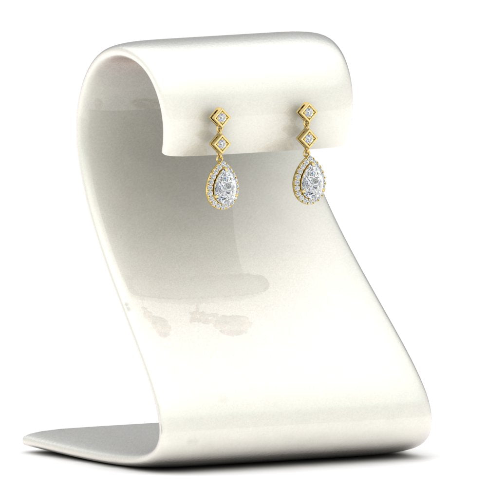 Double Drop Pear Diamond Halo Earrings