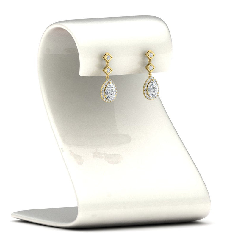 Double Drop Pear Diamond Halo Earrings