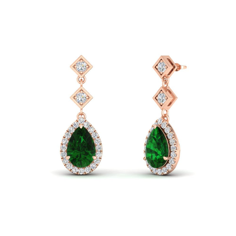Double Drop Pear Diamond Halo Earrings