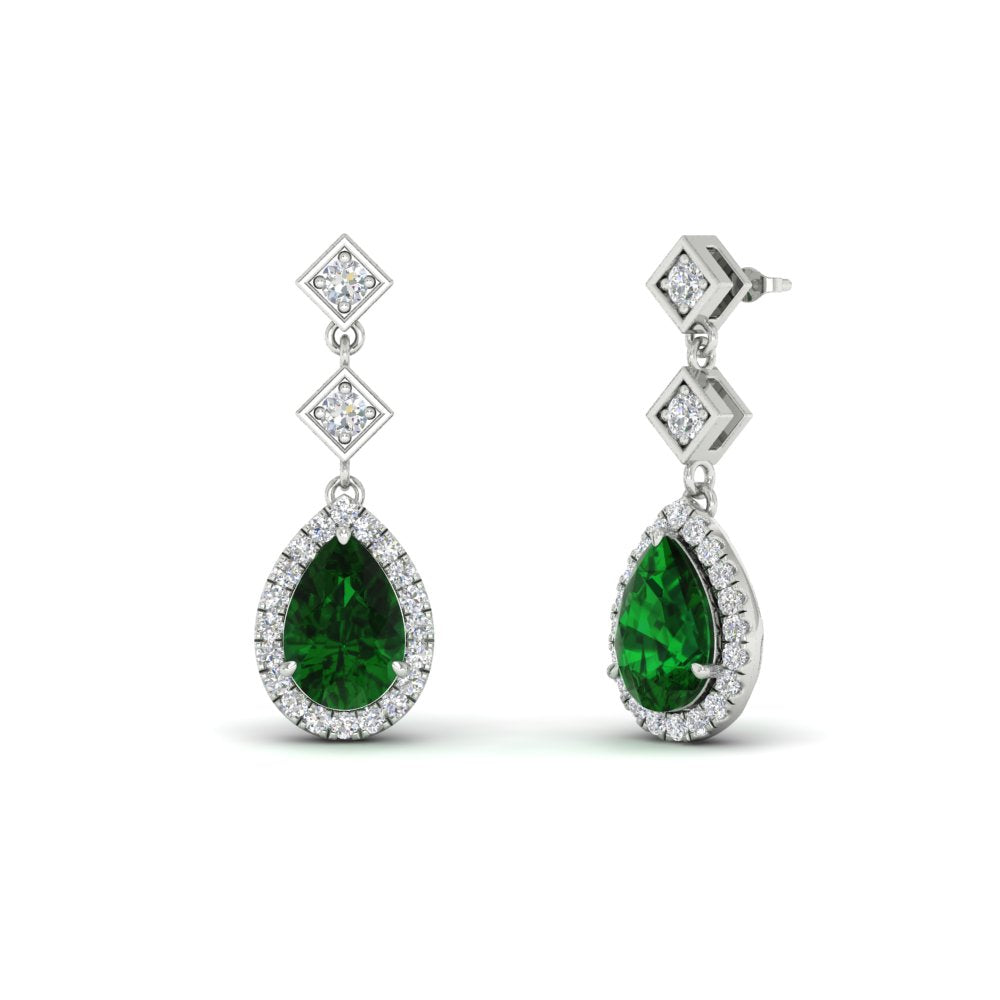 Double Drop Pear Diamond Halo Earrings