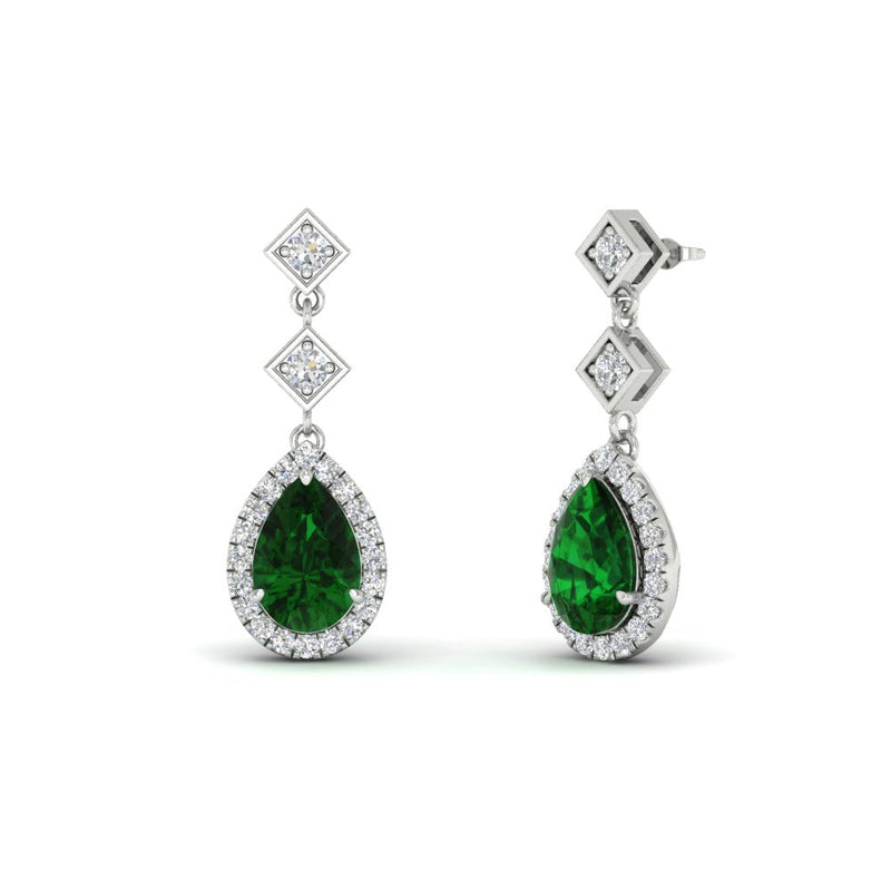 Double Drop Pear Diamond Halo Earrings