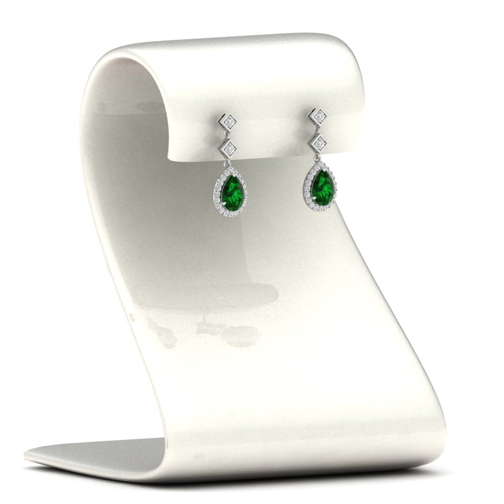 Double Drop Pear Diamond Halo Earrings