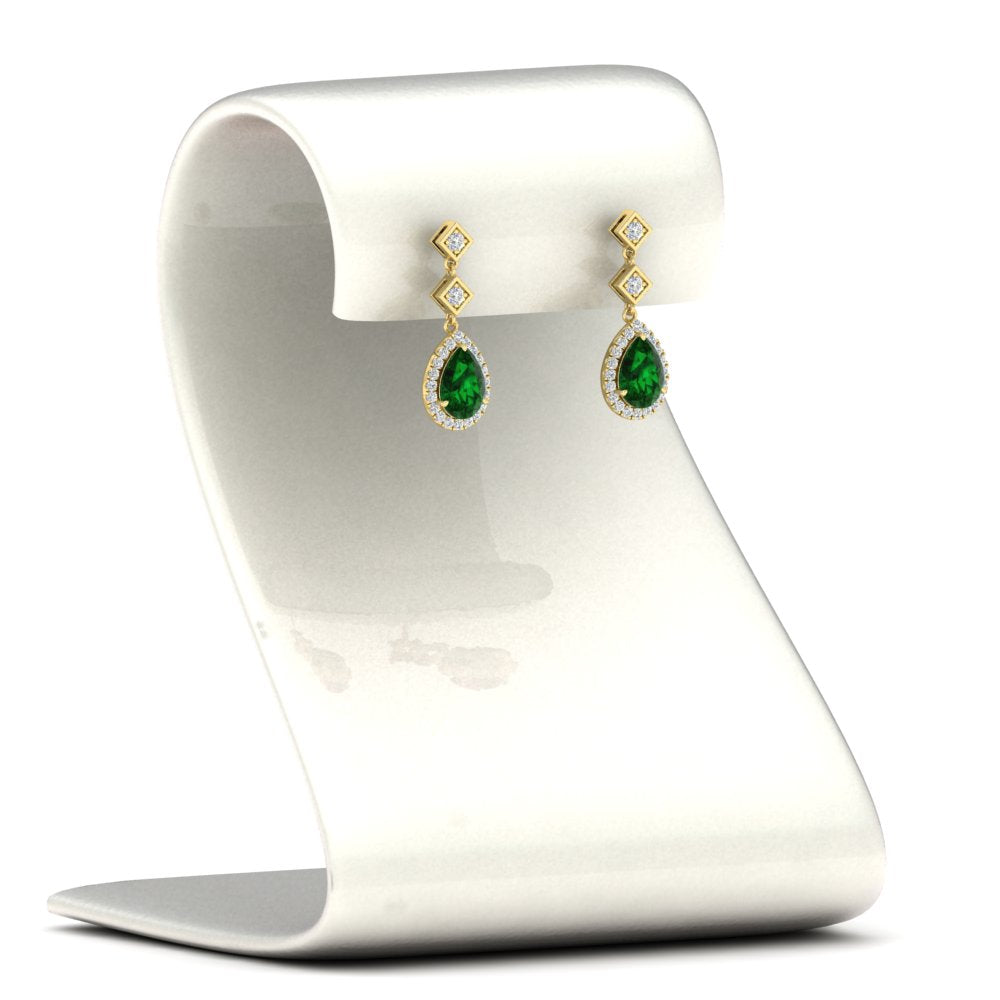 Double Drop Pear Diamond Halo Earrings