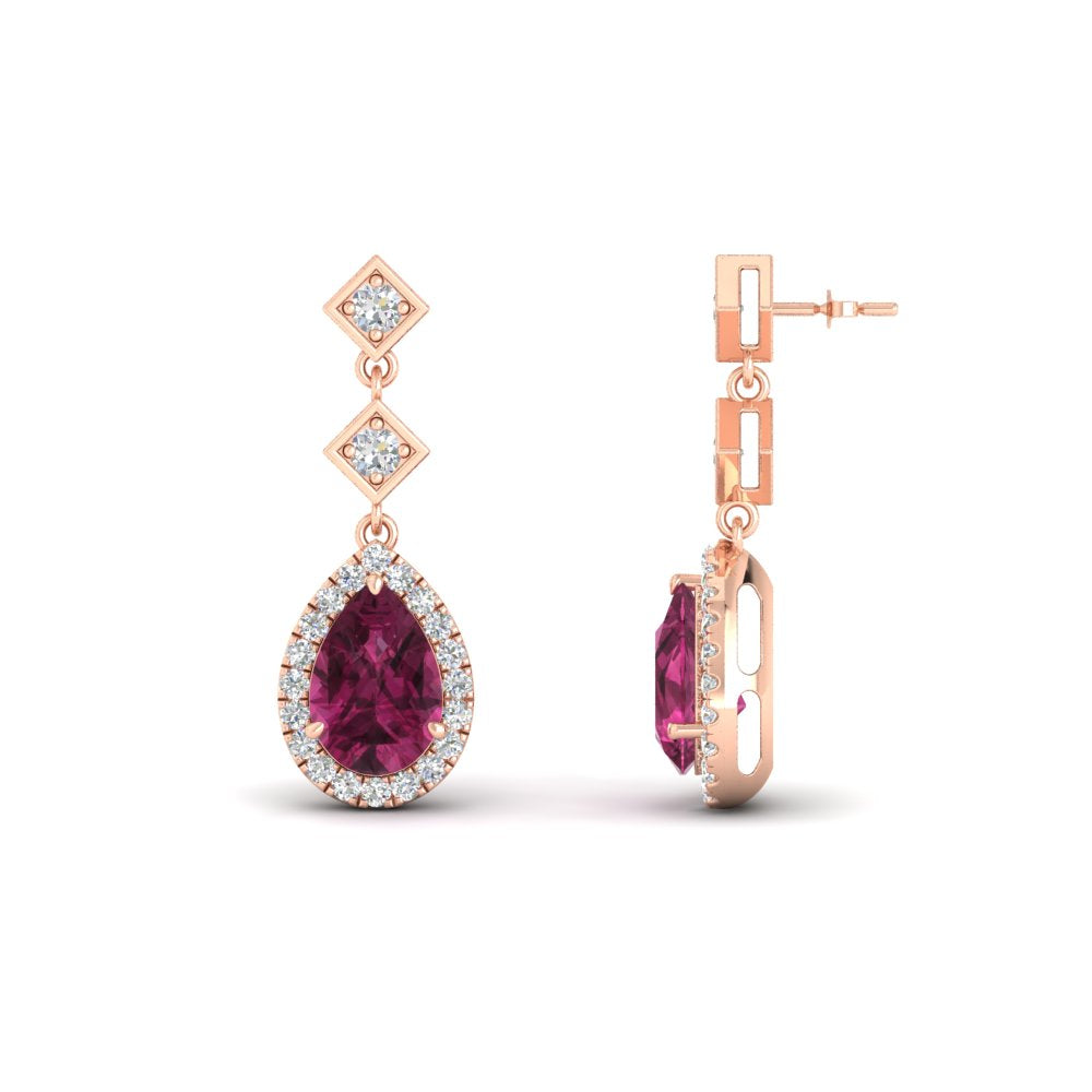 Double Drop Pear Diamond Halo Earrings