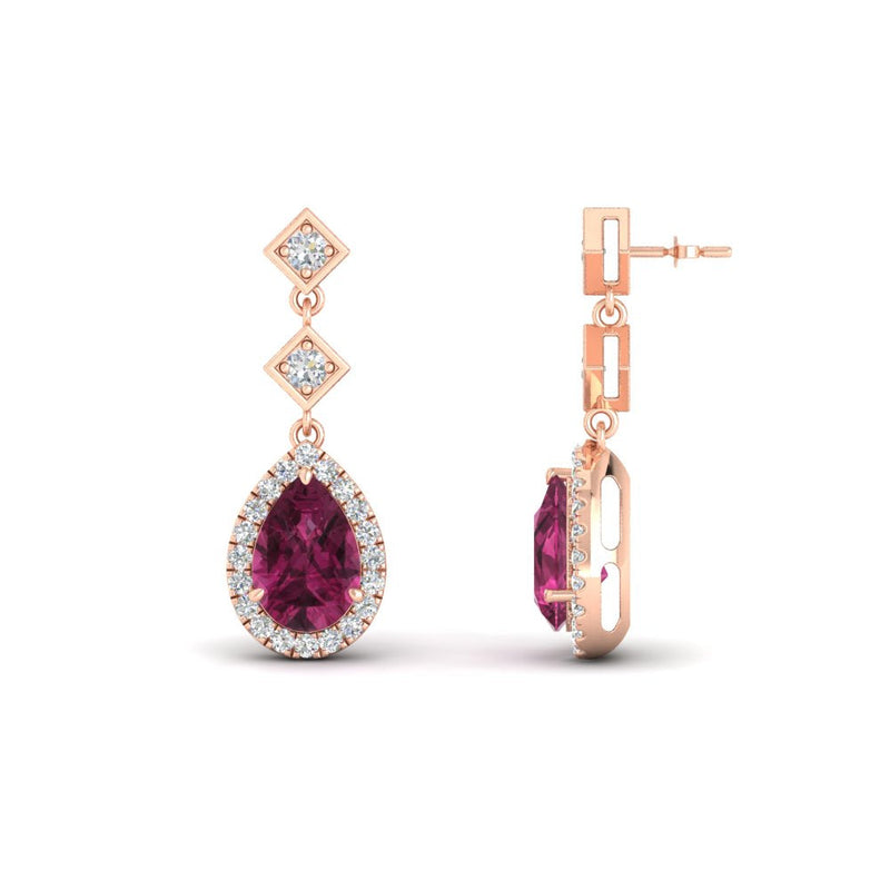 Double Drop Pear Diamond Halo Earrings