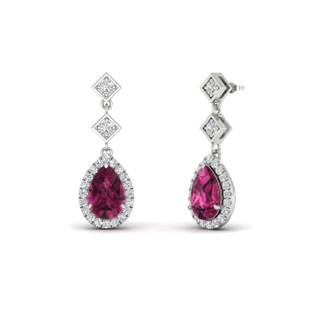 Double Drop Pear Diamond Halo Earrings