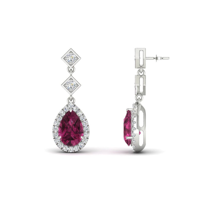 Double Drop Pear Diamond Halo Earrings