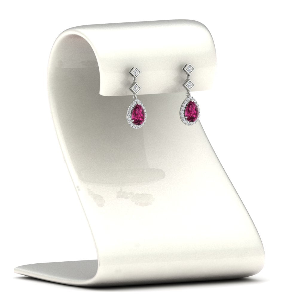 Double Drop Pear Diamond Halo Earrings