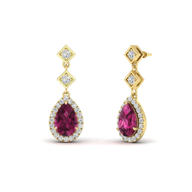 Double Drop Pear Diamond Halo Earrings