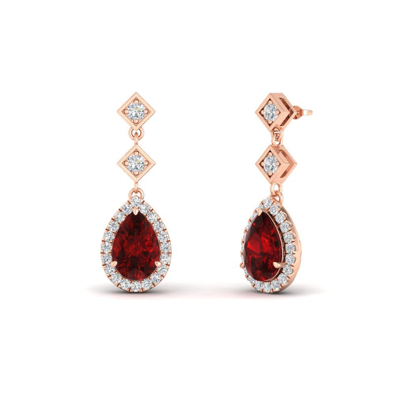 Double Drop Pear Diamond Halo Earrings