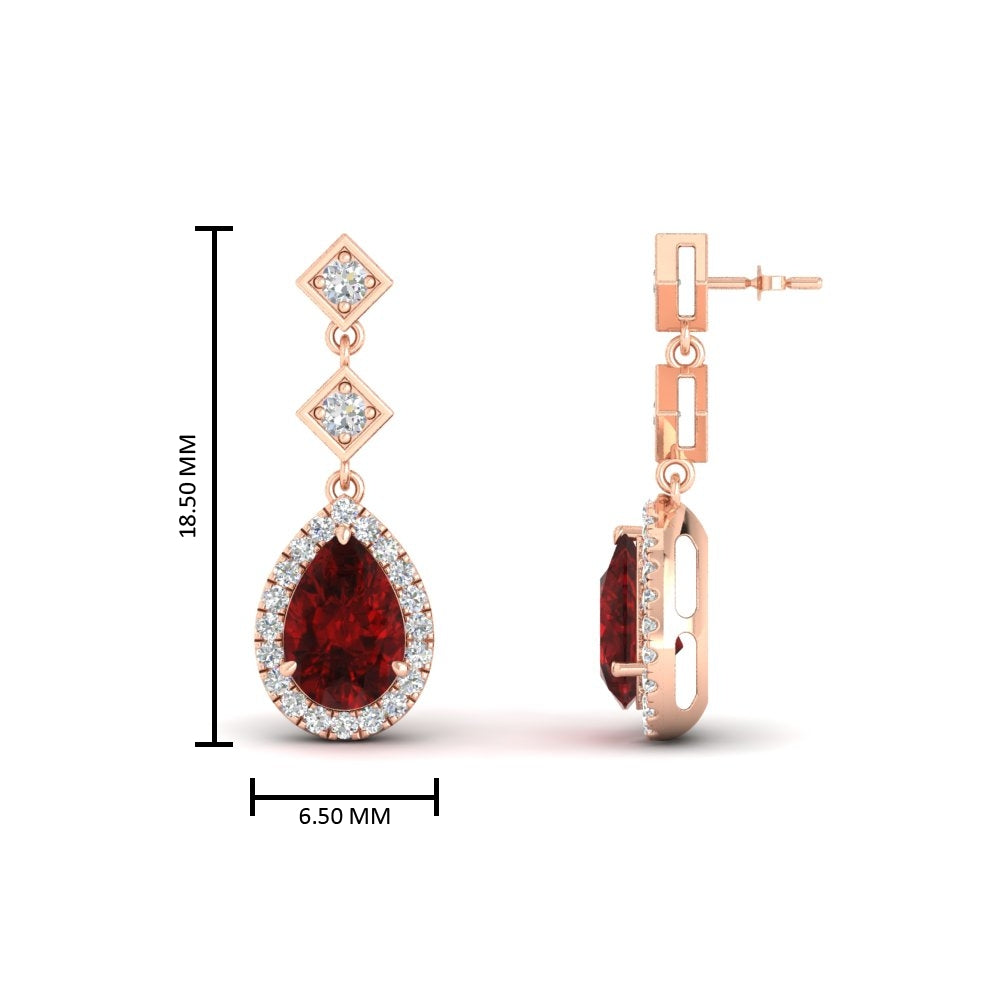Double Drop Pear Diamond Halo Earrings