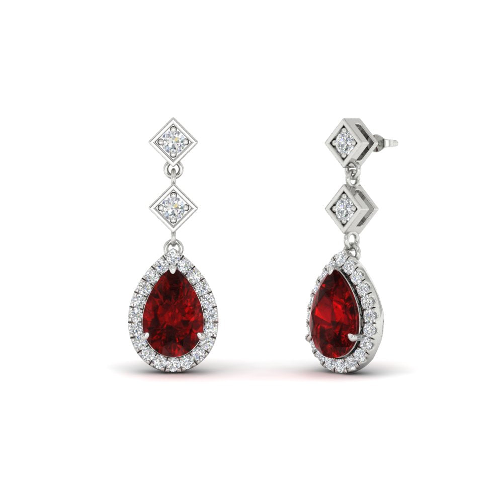 Double Drop Pear Diamond Halo Earrings
