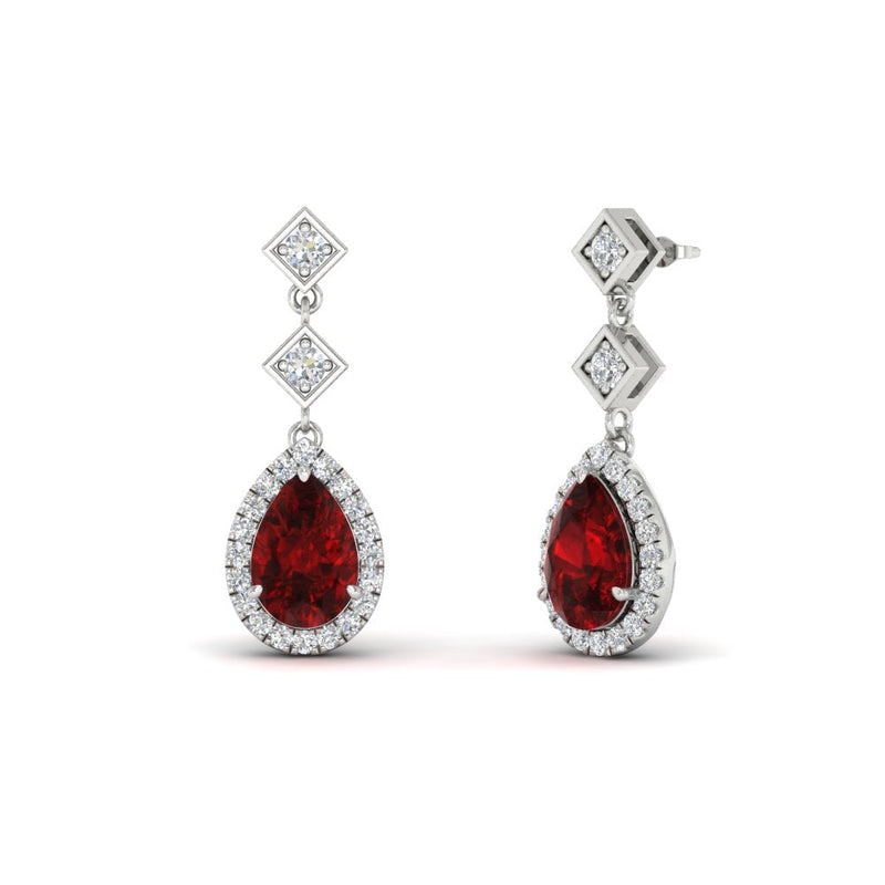 Double Drop Pear Diamond Halo Earrings