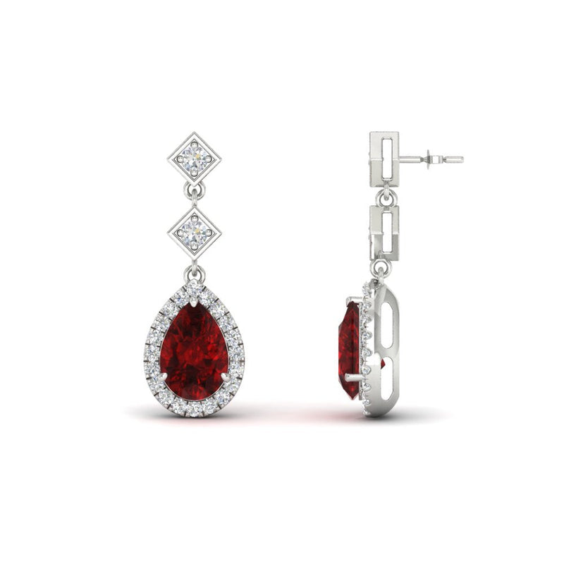 Double Drop Pear Diamond Halo Earrings