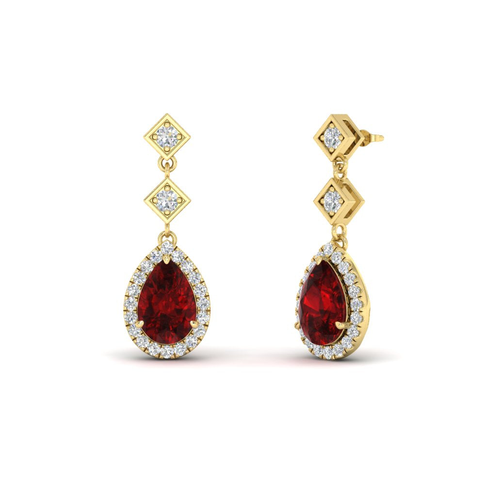 Double Drop Pear Diamond Halo Earrings