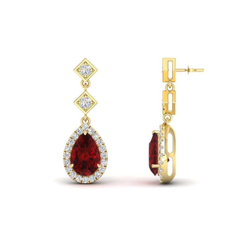 Double Drop Pear Diamond Halo Earrings