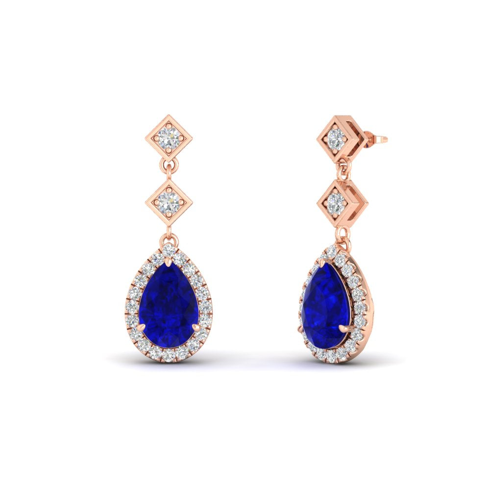 Double Drop Pear Diamond Halo Earrings