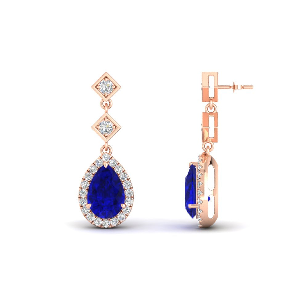 Double Drop Pear Diamond Halo Earrings