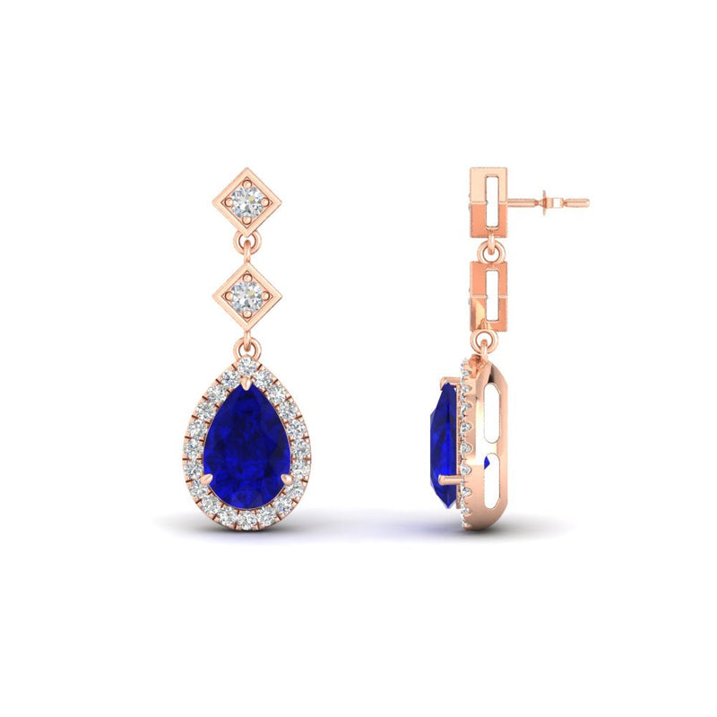 Double Drop Pear Diamond Halo Earrings
