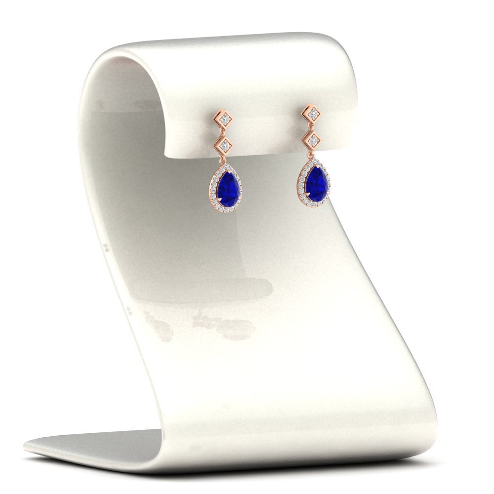 Double Drop Pear Diamond Halo Earrings