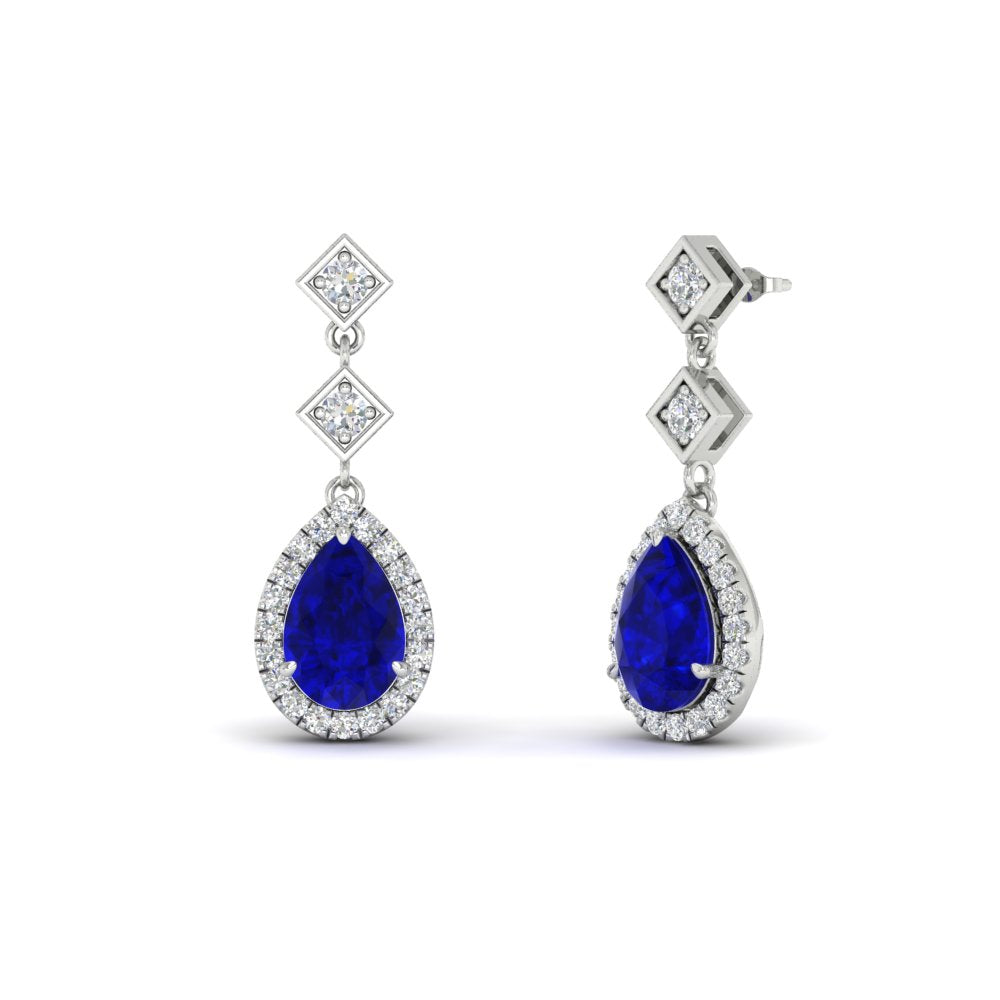 Double Drop Pear Diamond Halo Earrings