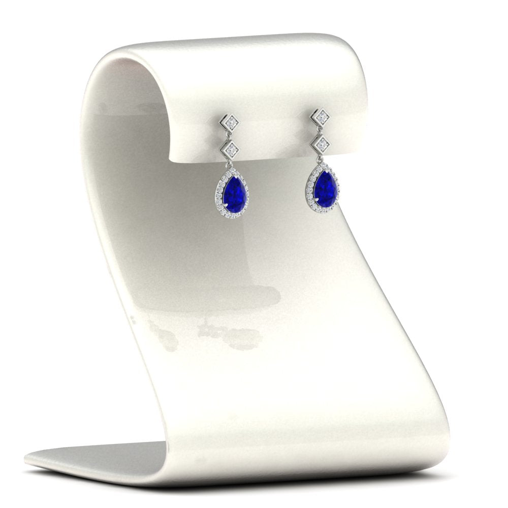 Double Drop Pear Diamond Halo Earrings