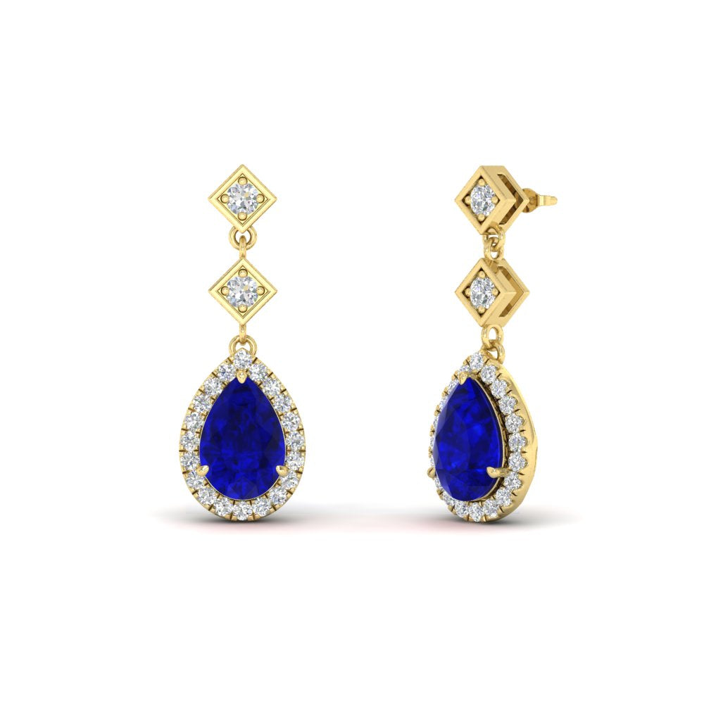 Double Drop Pear Diamond Halo Earrings