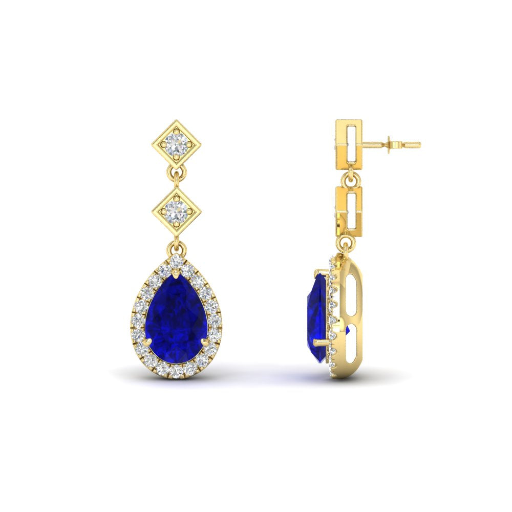 Double Drop Pear Diamond Halo Earrings