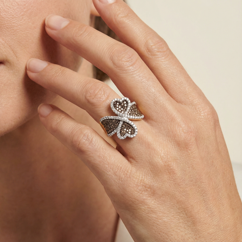Women's 1.5ct Cognac Lab Diamond Heart Ring | 10K Yellow Gold | Draco