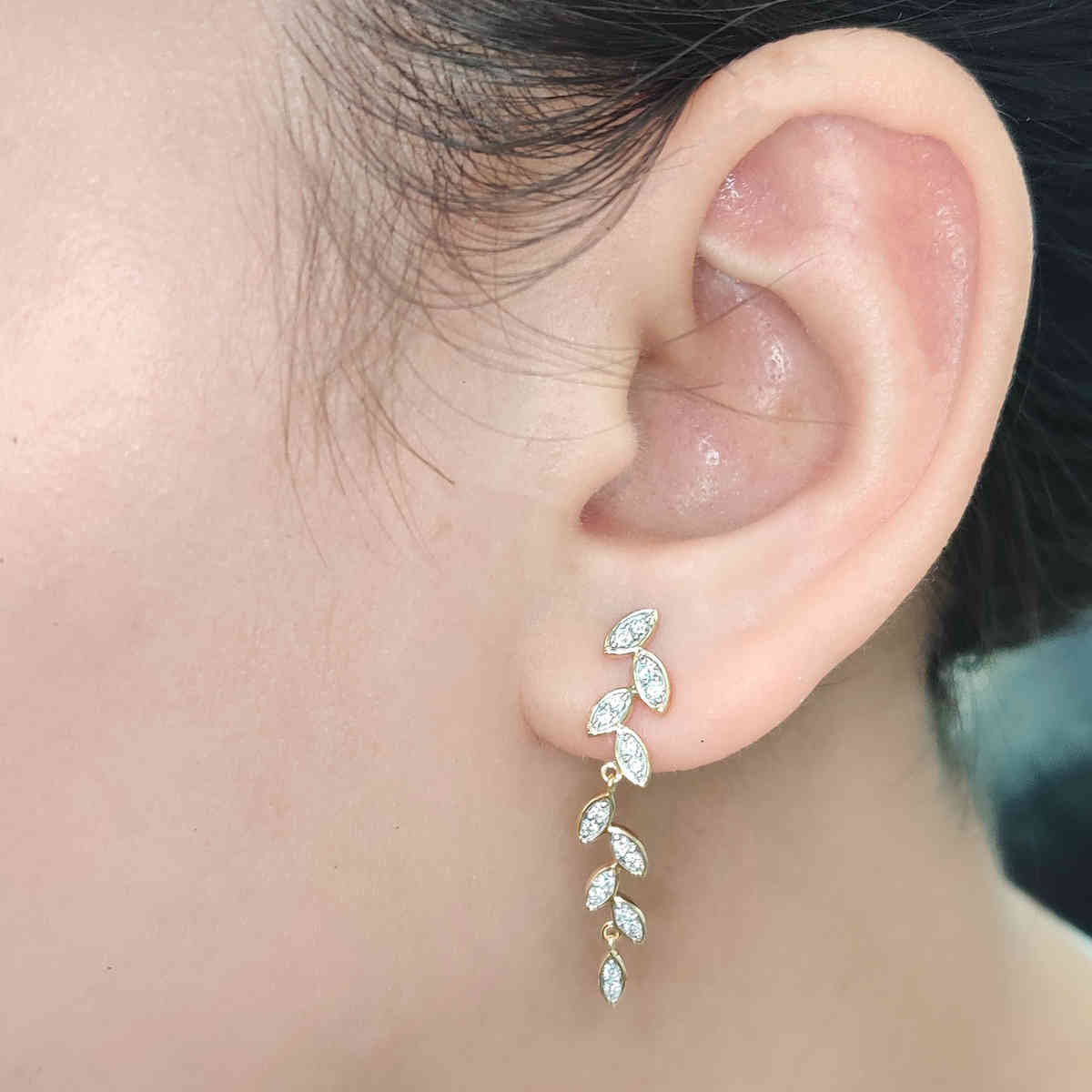 Pavé Diamond Leaf Drop Earrings
