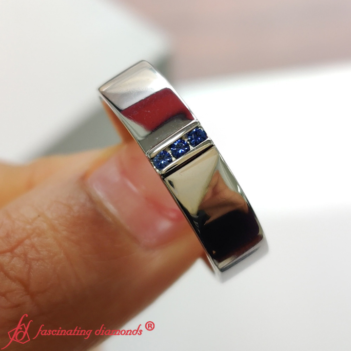 Men’s Three-Stone Flat Gemstone Band