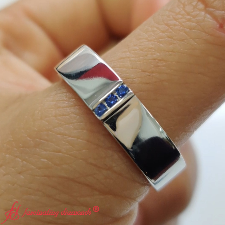 Men’s Three-Stone Flat Gemstone Band