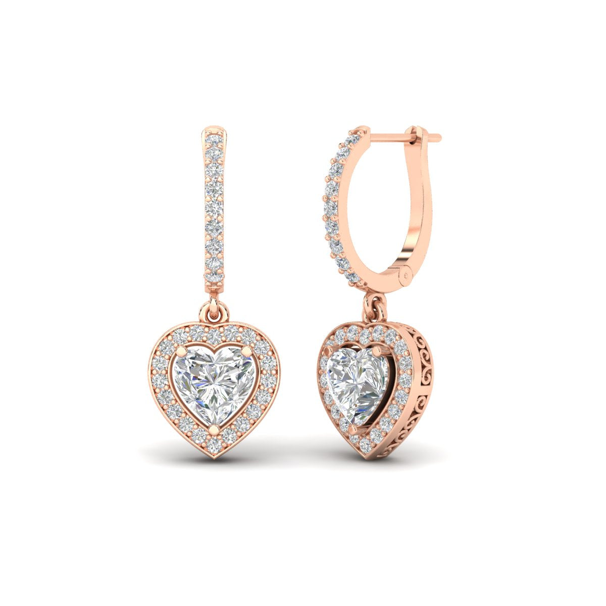 Heart Halo Diamond Drop Dangle Earrings