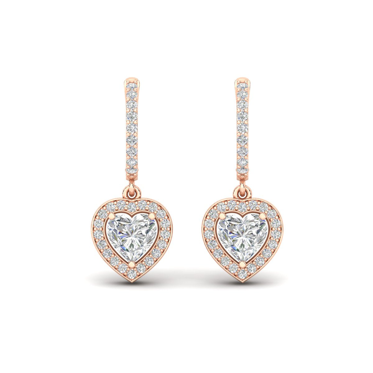 Heart Halo Diamond Drop Dangle Earrings
