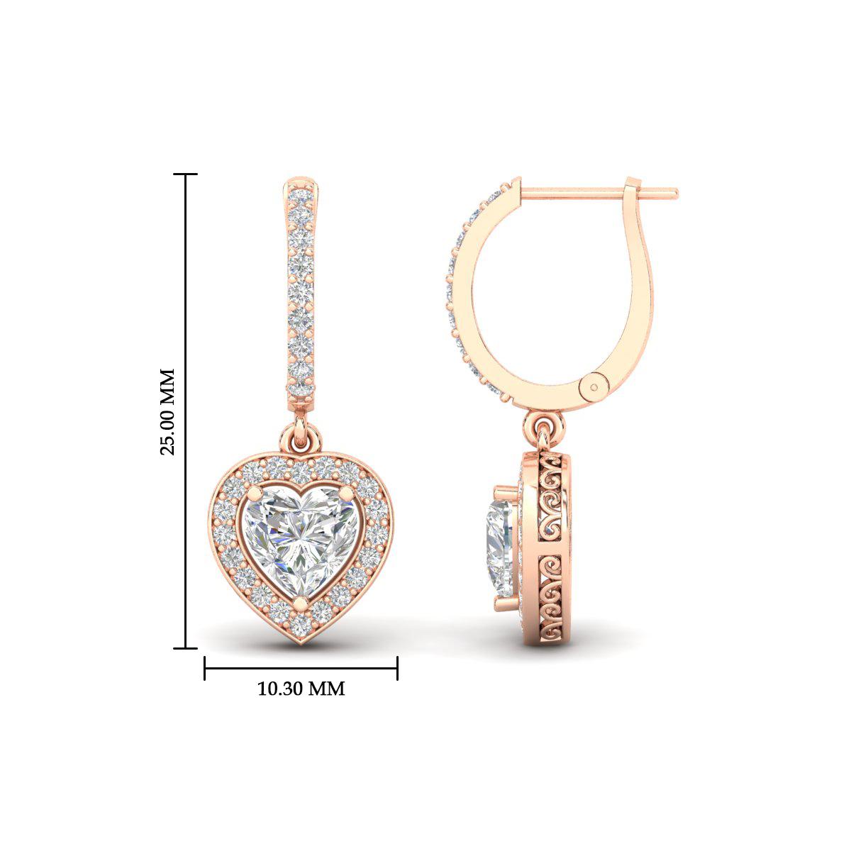 Heart Halo Diamond Drop Dangle Earrings