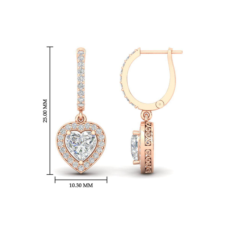 Heart Halo Diamond Drop Dangle Earrings