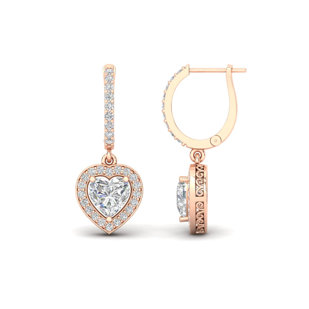 Heart Halo Diamond Drop Dangle Earrings