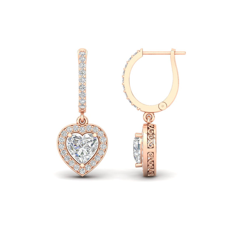 Heart Halo Diamond Drop Dangle Earrings