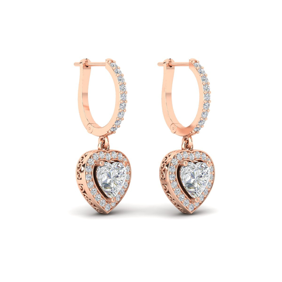 Heart Halo Diamond Drop Dangle Earrings