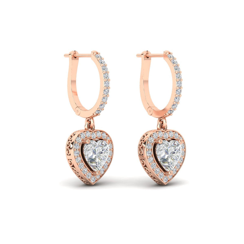 Heart Halo Diamond Drop Dangle Earrings