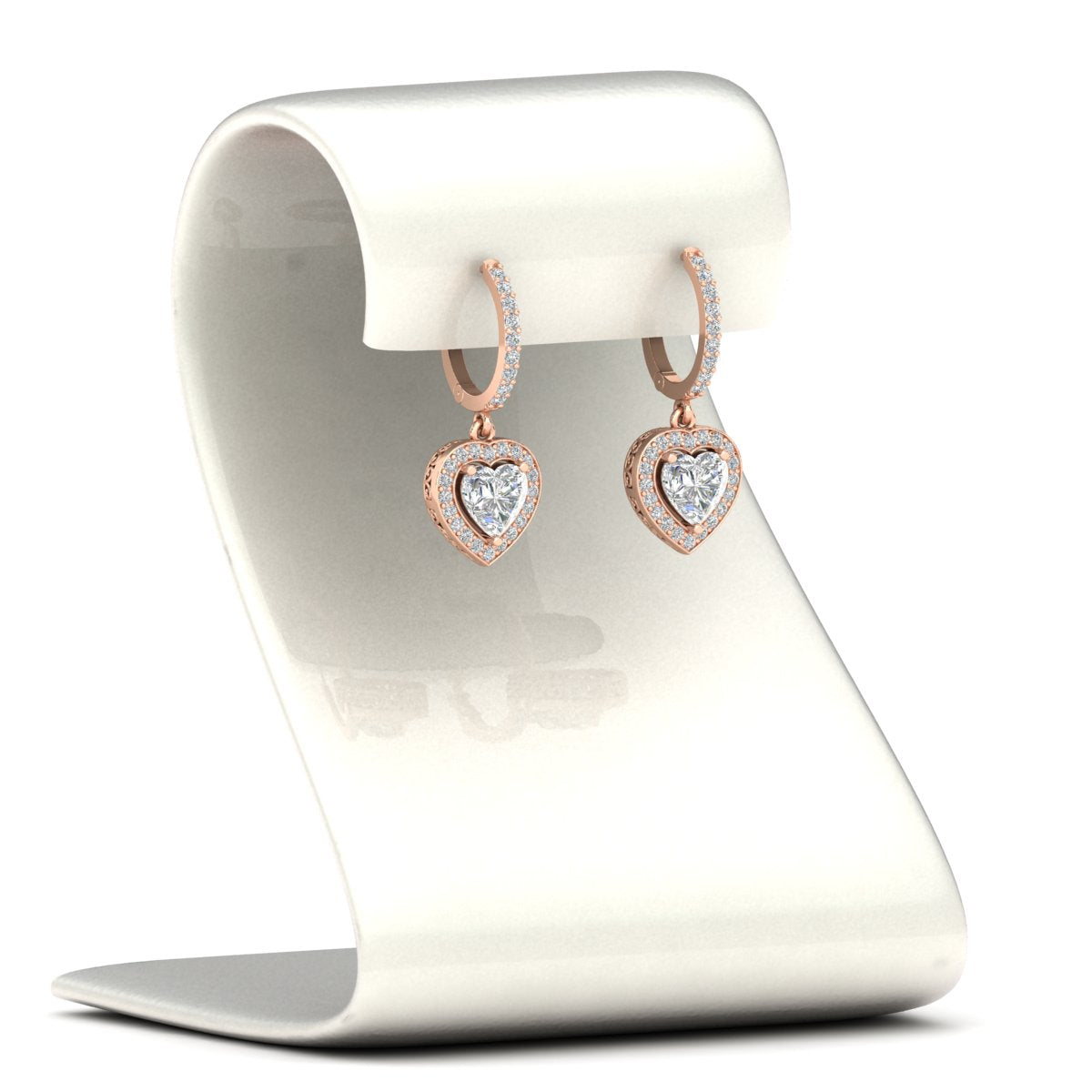 Heart Halo Diamond Drop Dangle Earrings
