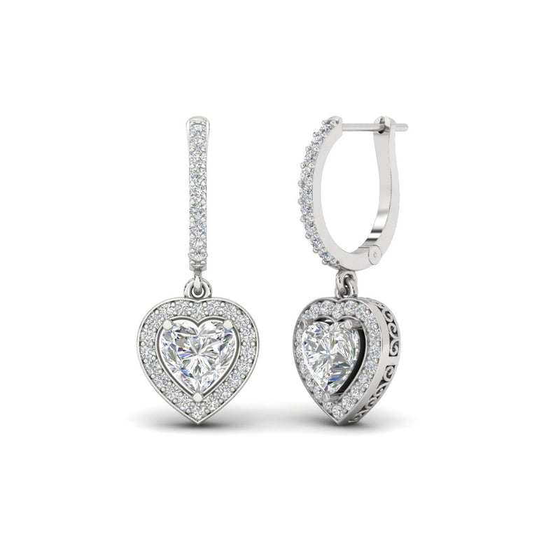 Heart Halo Diamond Drop Dangle Earrings