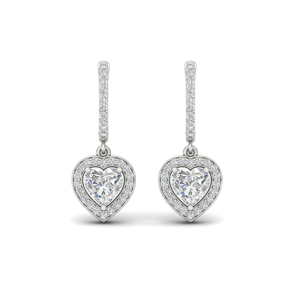 Heart Halo Diamond Drop Dangle Earrings