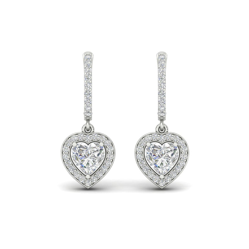 Heart Halo Diamond Drop Dangle Earrings