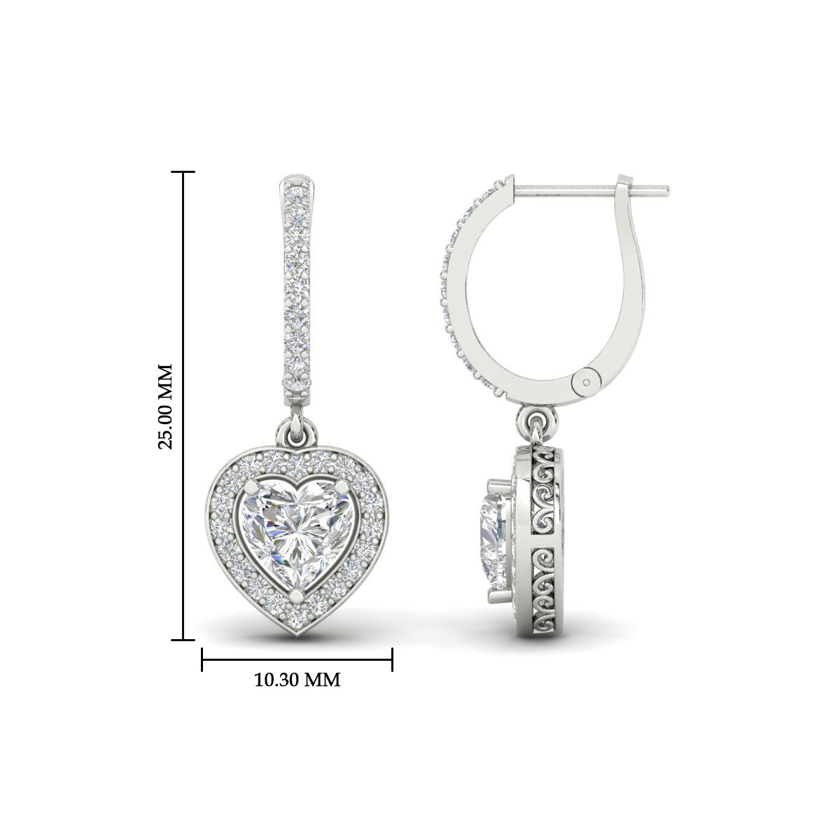 Heart Halo Diamond Drop Dangle Earrings