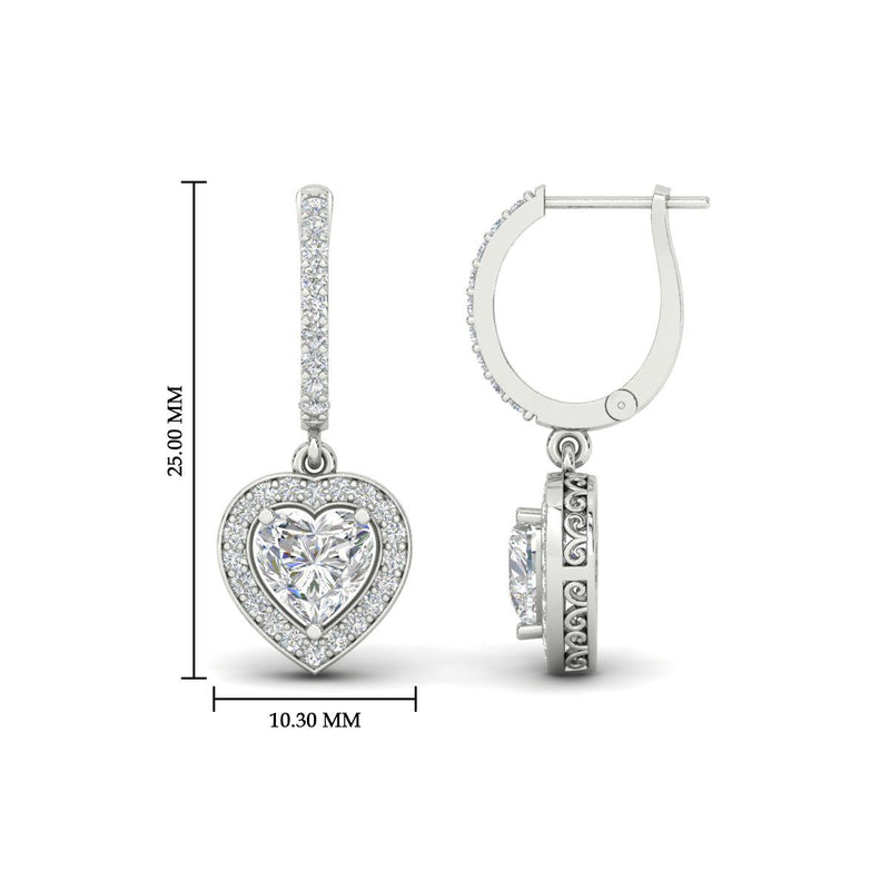 Heart Halo Diamond Drop Dangle Earrings