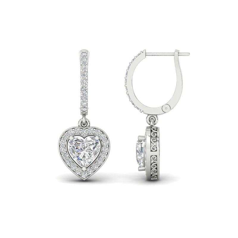 Heart Halo Diamond Drop Dangle Earrings