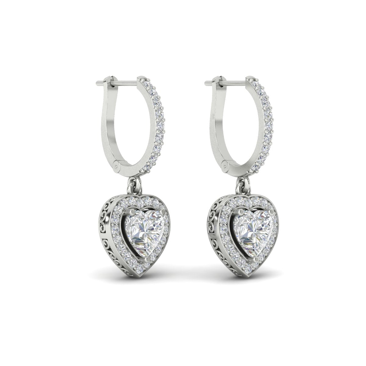 Heart Halo Diamond Drop Dangle Earrings
