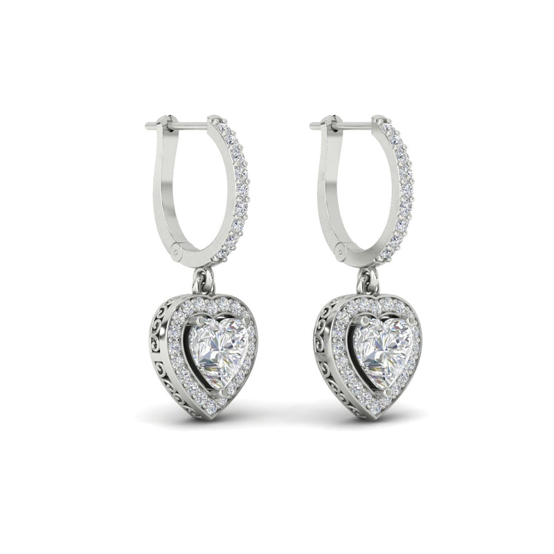Heart Halo Diamond Drop Dangle Earrings